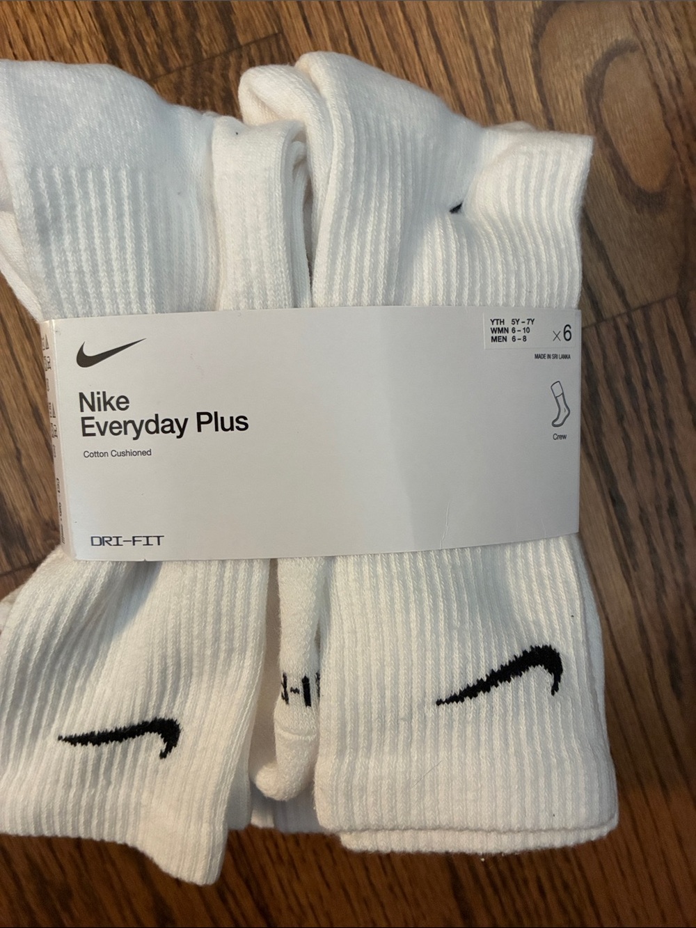 Nike White Crew Athletic Socks Black Swoosh 6 Pack Size 6-10 Women 5-7 Youth NEW